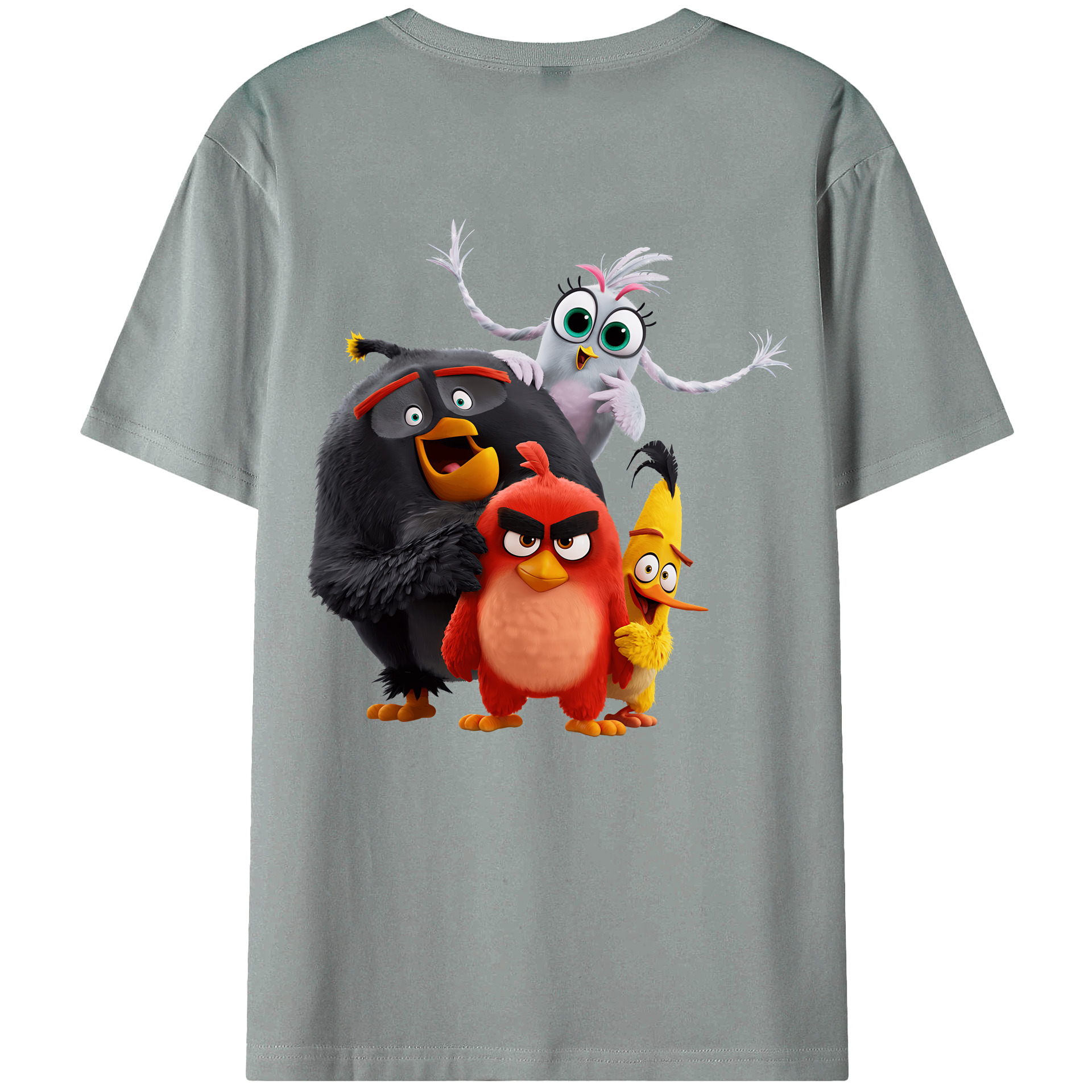 （画像用） Angry Birds アングリーバード 綿100％ メンズ半袖Tシャツ（バックプリント） 通気性